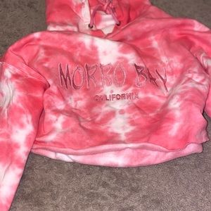 Morrow Bay California pink tie-dye cropped hoodie